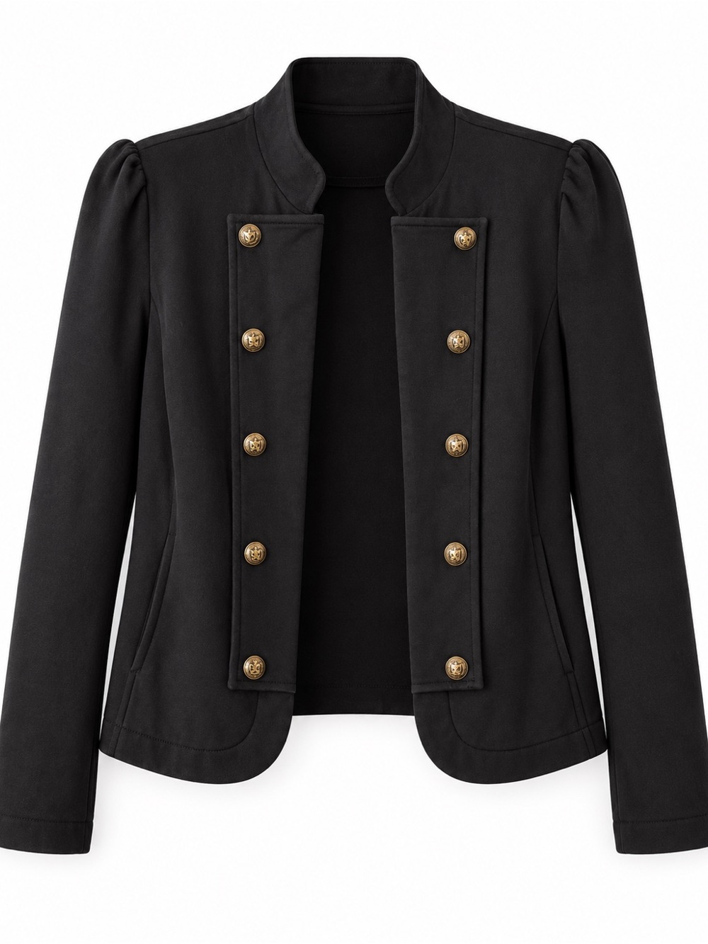 Black Military-Style Women's Jacket with Gold Buttons